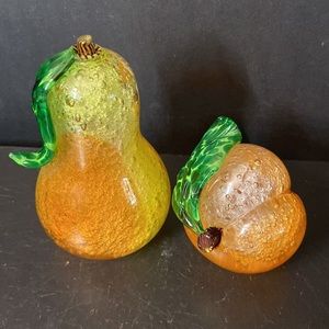 Sutherland Art Glass Pear & Peach Paperweight Signed/Dated 2012 Fruit Sculptures